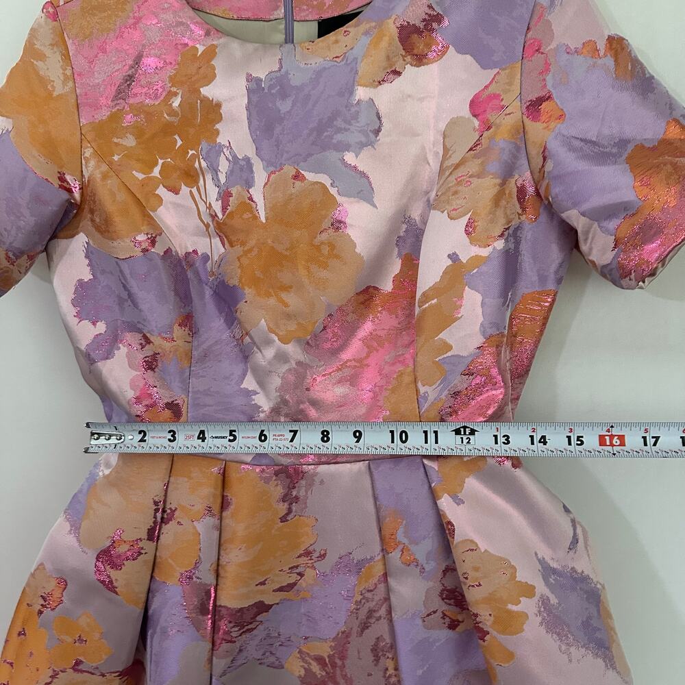 Io Couture Floral Foliage Pastel Fit & Flare Pleated Structured Mini Dress US 40 - Picture 9 of 12